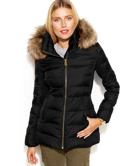 michael michael kors hooded faux-fur-trim down puffer coat